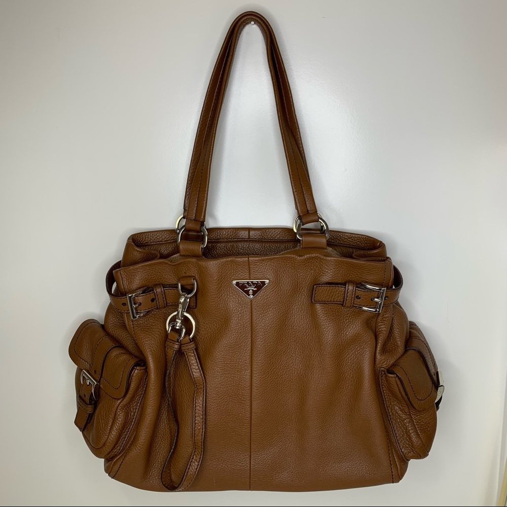 Prada Vitello Daino Buckle Side Pocket Leather Bag